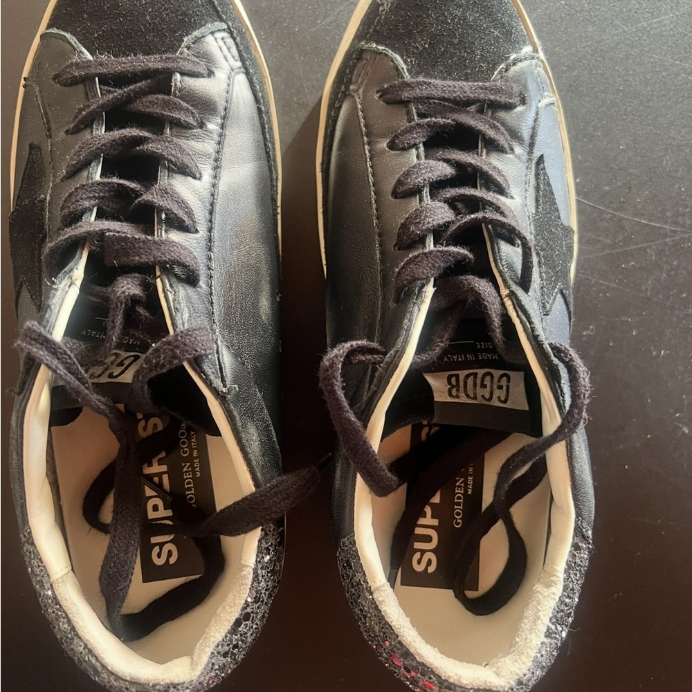 Golden Goose Deluxe Brand Superstar Sneakers - Black with Glitter Heel Accent - Picture 3 of 4